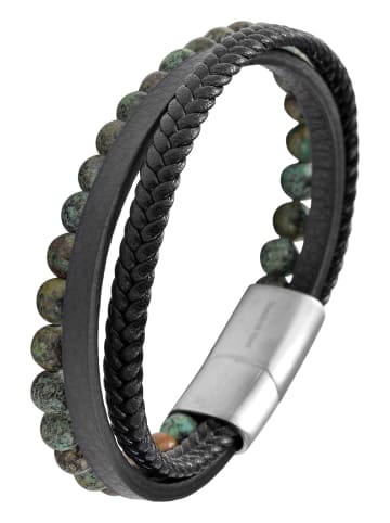 Adeliás Unisex Armband – Lederarmband aus Leder mit Tigerauge 19 cm in schwarz