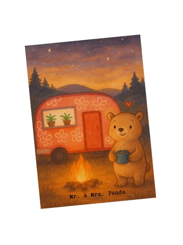 Mr. & Mrs. Panda Ansichtskarte Bär Camper Design ohne Spruch in Weiß