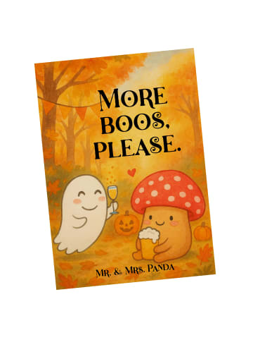 Mr. & Mrs. Panda Ansichtskarte Gespenst Prost Design mit Spruch in Weiß