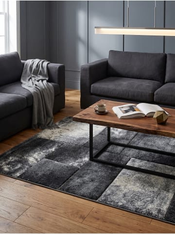 KADIMA DESIGN Teppich Kurzflor Waschbar Karo LATEMAR Strapazierfähig OEKO-TEX in Grau