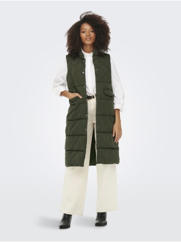 ONLY Lange Steppweste Winterjacke ohne Ärmel in Khaki