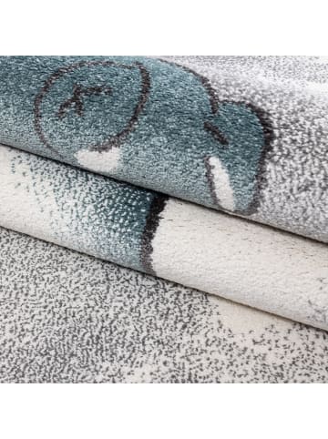 KADIMA DESIGN Kinderteppich Waschbar Bär TASNA Strapazierfähig OEKO-TEX Kinderzimmer in Blau