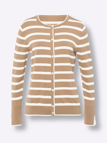 Heine Feinstrickjacke in camel-ecru-gestreift