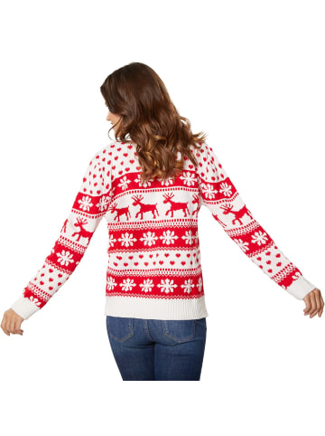tectake Festtagspullover, Winterlicher Strickpullover in Weiß und Rot