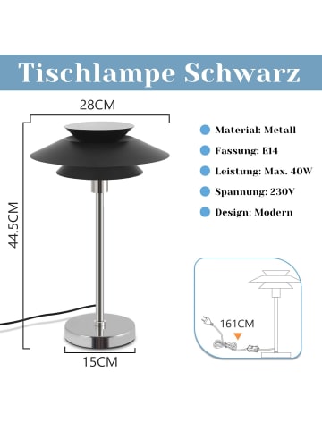 ZMH Tischleuchte in schwarz 1-flammige E14 Modern Nachttischlampe mit Kabel