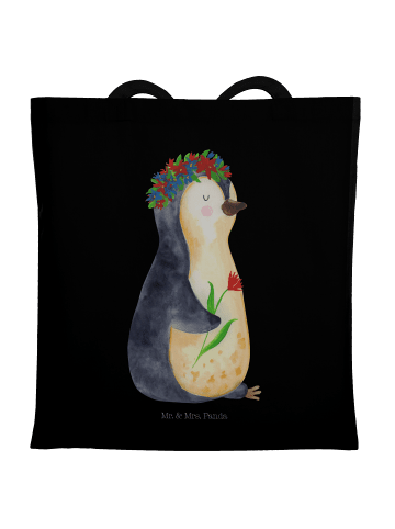 Mr. & Mrs. Panda Einkaufstasche Pinguin Blumen ohne Spruch in Schwarz