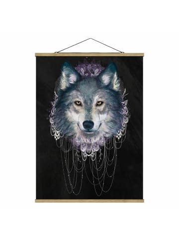 WALLART Stoffbild - Laura Graves - Wolf mit Boho Traumfänger in Schwarz