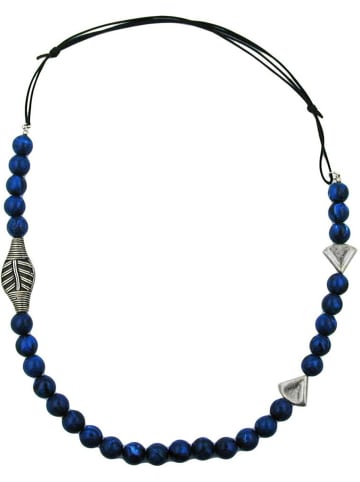 Gallay Kette Kunststoff Perlenkette blau altsilber Kordel blau 80cm in blau