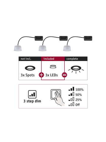 paulmann Einbauleuchten Choose 3er Coin 3Step-dim in Satin  - H:30mm G
