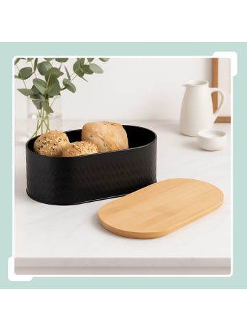 relaxdays Brotkasten in Schwarz/ Natur - (B)33,5 x (H)12 x (T)18 cm