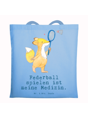 Mr. & Mrs. Panda Tragetasche Fuchs Federball spielen mit Spruch in Sky Blue
