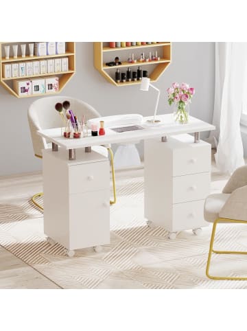 COSTWAY Maniküretisch mit elektrischer Staubabsaugung in Weiß