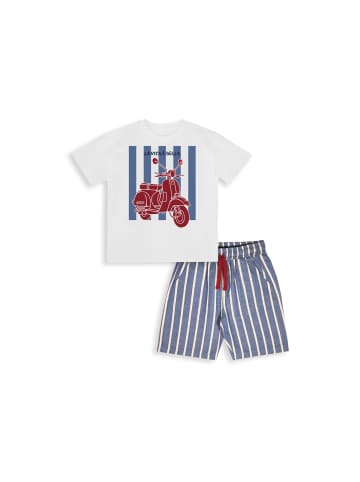 Denokids Set Motocycle Printed T-shirt & Striped Shorts in blau