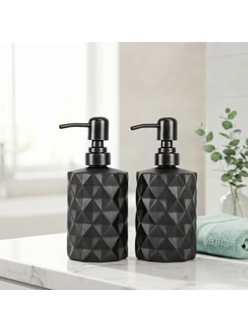 relaxdays 2 x Seifenspender in Schwarz - 350 ml