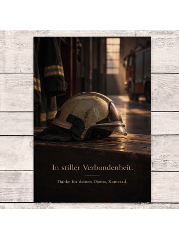 Kondolenzkarte Feuerwehrhelm würdig Design mit ... in Weiß