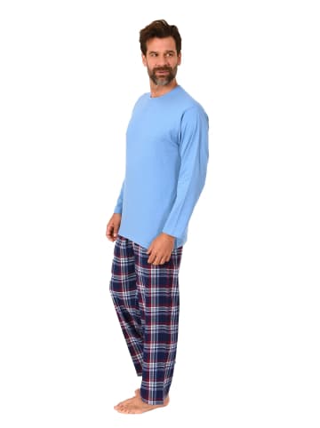 NORMANN Schlafanzug lang Pyjama FlanellHose Karo - 88237 in hellblau
