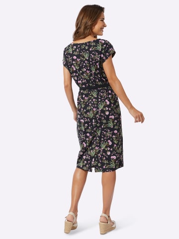 Sieh an! Jersey-Kleid in schwarz-rosé-bedruckt