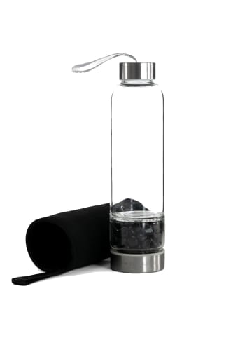 Intirilife Trinkflasche Wasserflasche mit Heilsteinen in Schwarzer Obsidian