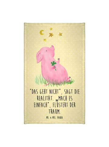 Mr. & Mrs. Panda Gästehandtuch Schwein Glück mit Spruch in Gelb Pastell