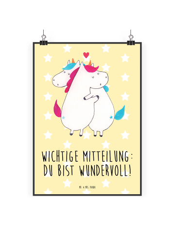 Mr. & Mrs. Panda Poster Einhorn Mitteilung mit Spruch in Gelb Pastell