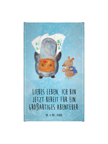 Mr. & Mrs. Panda Gästetuch Pinguin & Maus Wanderer mit Spruch in Eisblau