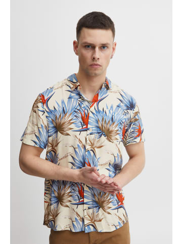 BLEND Florales Kurzarm Hemd Freizeit Shirt Oberteil in Beige-Dunkelblau