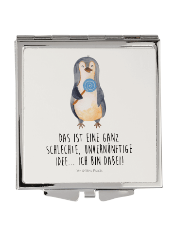 Mr. & Mrs. Panda Handtaschenspiegel quadratisch Pinguin Lolli mi... in Weiß