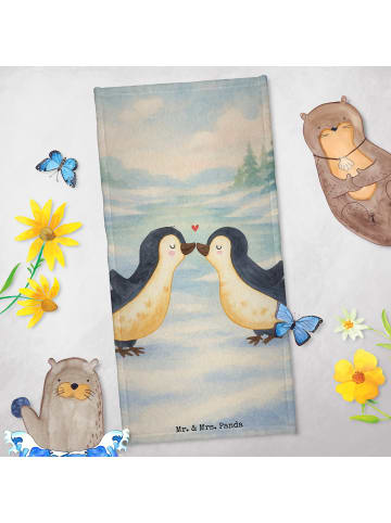 Mr. & Mrs. Panda Badehandtuch Pinguin Liebe Design ohne Spruch in Grau Pastell