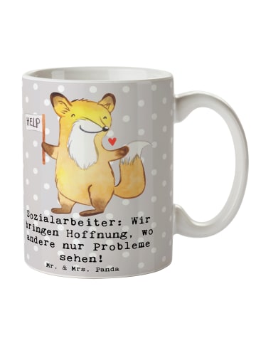 Mr. & Mrs. Panda Trinkbecher Sozialarbeiterin Hoffnungsträger mi... in Grau Pastell
