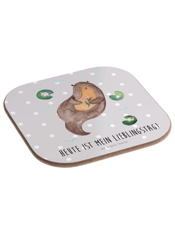 Mr. & Mrs. Panda Untersetzer für Gläser Otter Seerose mit Spruch in Grau Pastell