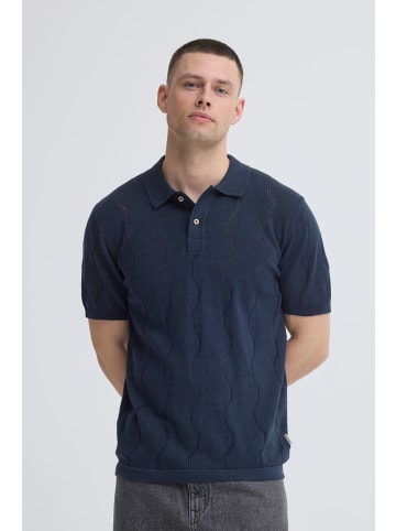 BLEND Kurzarm Poloshirt Rundhals Rippbündchen in Blau