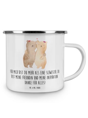 Mr. & Mrs. Panda Emaille Tasse Meine Schwester mit Spruch in Weiß