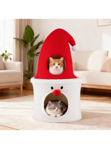 COSTWAY Katzenhöhle Weihnachten 40 x 40 x 75 cm in Rot