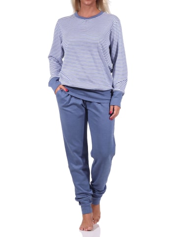 NORMANN Pyjama langarm Schlafanzug Bündchen Streifen - 69560 in blau