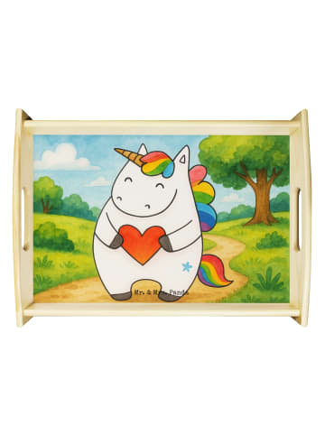 Mr. & Mrs. Panda Holz Tablett Einhorn Herz Design ohne Spruch in Weiß