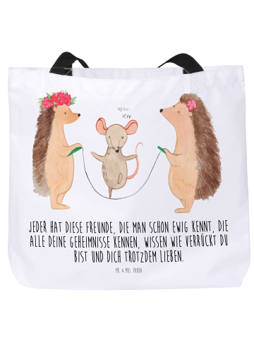 Mr. & Mrs. Panda Strandtasche Igel Seilhüpfen mit Spruch in Weiß