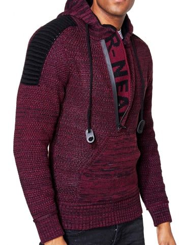 Rusty Neal 1/2 Zip Grobstrick Kontrast Kapuzen-Pullover in Weinrot