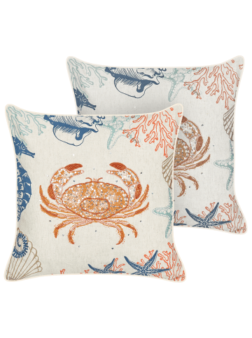 Beliani 2er-Set Dekokissen SARGASSUM in Beige/Rot/Blau