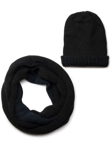 styleBREAKER Strick Loop und Beanie Set in Schwarz