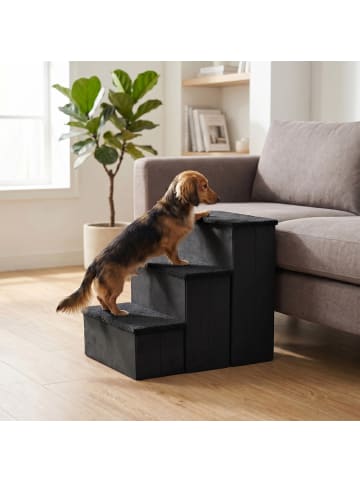 relaxdays Hundetreppe in Schwarz - (B)40 x (H)48 x (T)54 cm