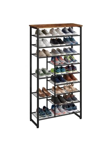 relaxdays Schuhregal "Industrial" in Schwarz/ Braun - (B)75 x (H)172,5 x (T)30 cm