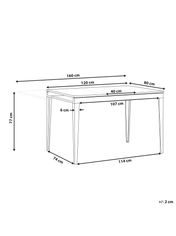 Beliani Esszimmertisch NORLEY in Schwarz - (W) 80 x (H) 77 x (L) 120 cm