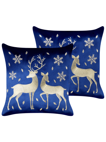 Beliani 2er-Set Dekokissen MERINGUE in Blau/Gold