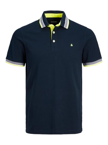 Jack & Jones + Fit Polo Shirt JJEPAULOS Sommer Hemd Pique in Dunkelblau-3