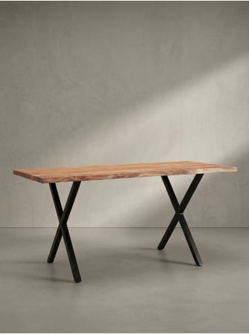 KADIMA DESIGN Esstisch Massivholz Industrial, Akazie kompakt mit X-Beinen