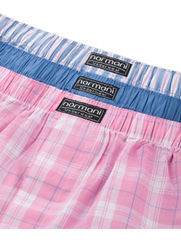 normani 3 Stück Herren Web Boxershorts in Blau/Pink