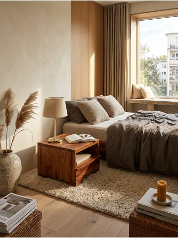 KADIMA DESIGN Nachtkonsole Massivholz | Landhausstil, Schublade, Fertig Montiert in Braun