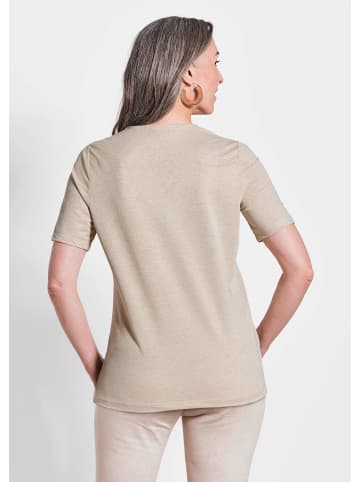 GOLDNER Kurzgröße:  Braunes Halbarm-Shirt mit Glanzeffekt in beige
