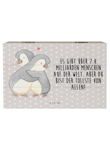 Mr. & Mrs. Panda Holzkiste Pinguine Kuscheln mit Spruch in Grau Pastell