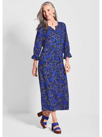 GOLDNER Kurzgröße:  Viskosekleid mit V-Ausschnitt in royalblau / marine / gemustert